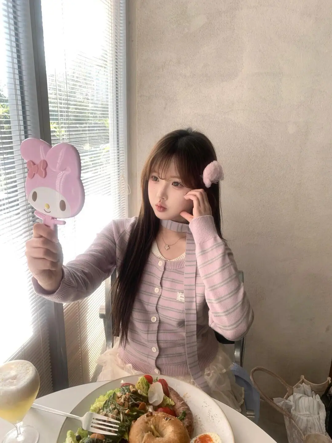 مرآة مكياج ماي ميلودي المحمولة، مرآة مدمجة قابلة للطي مع حامل، مرآة محمولة كاواي لطيفة هدية للفتيات