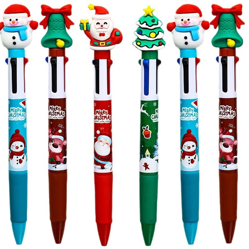 5/10pcs Cartoon Christmas Pens 4in1 4 Color Retractable Colored Ballpoint Pen Xmas Gel Pen for Party Gifts School Office Supply