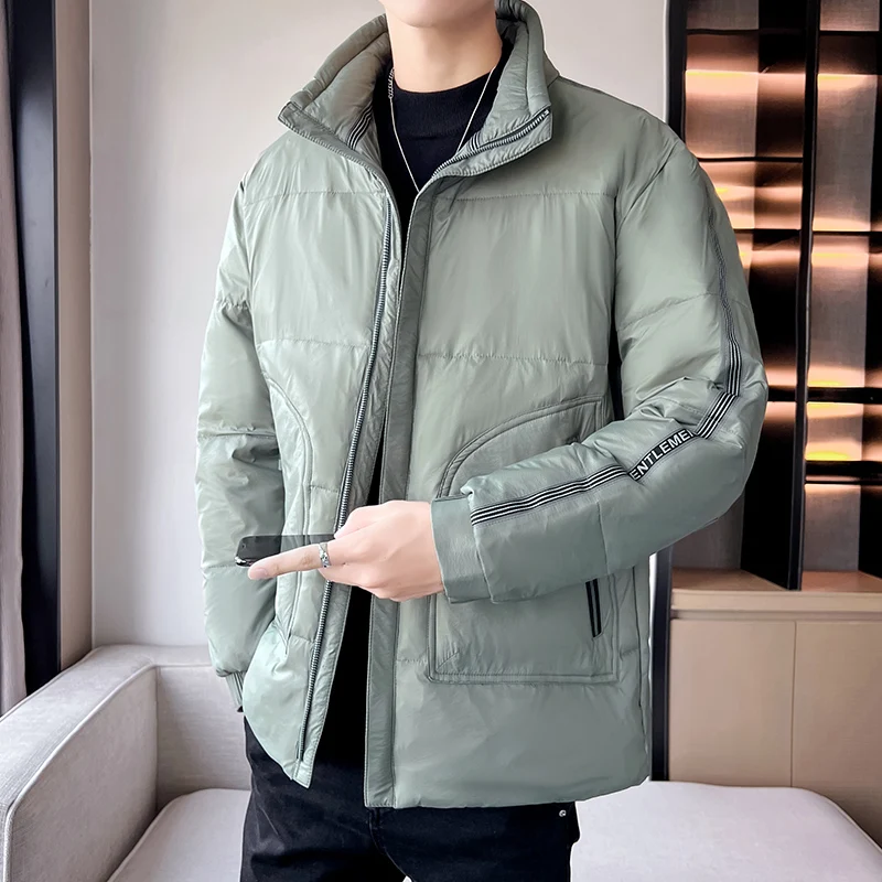 Casaco de pato à prova de vento masculino, outwear quente sólido, alta qualidade, outono, inverno, gola alta, casaco puffer curto, roupas de baixo,