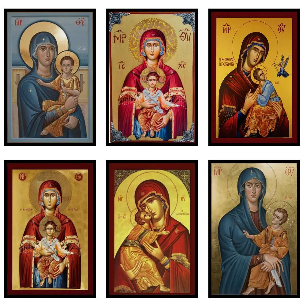 Large Greek Orthodox Icon Canvas Print Virgin Mary Panagia Byzantine Art HD Religious Wall Decor for Prayer Room Christian Gift