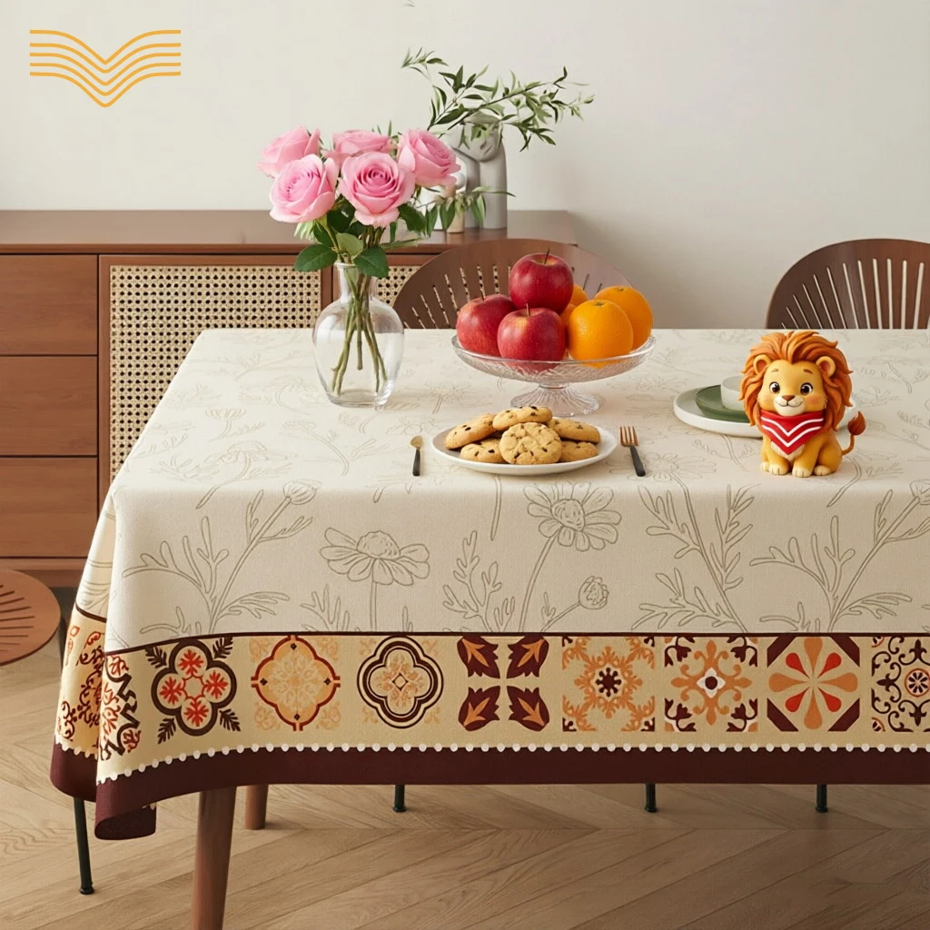 Square Line Drawing Floral PVC Tablecloth Wear Resistant Surface Non-Slip Backing Decor Cloth For Dining Coffee Table Oilproof