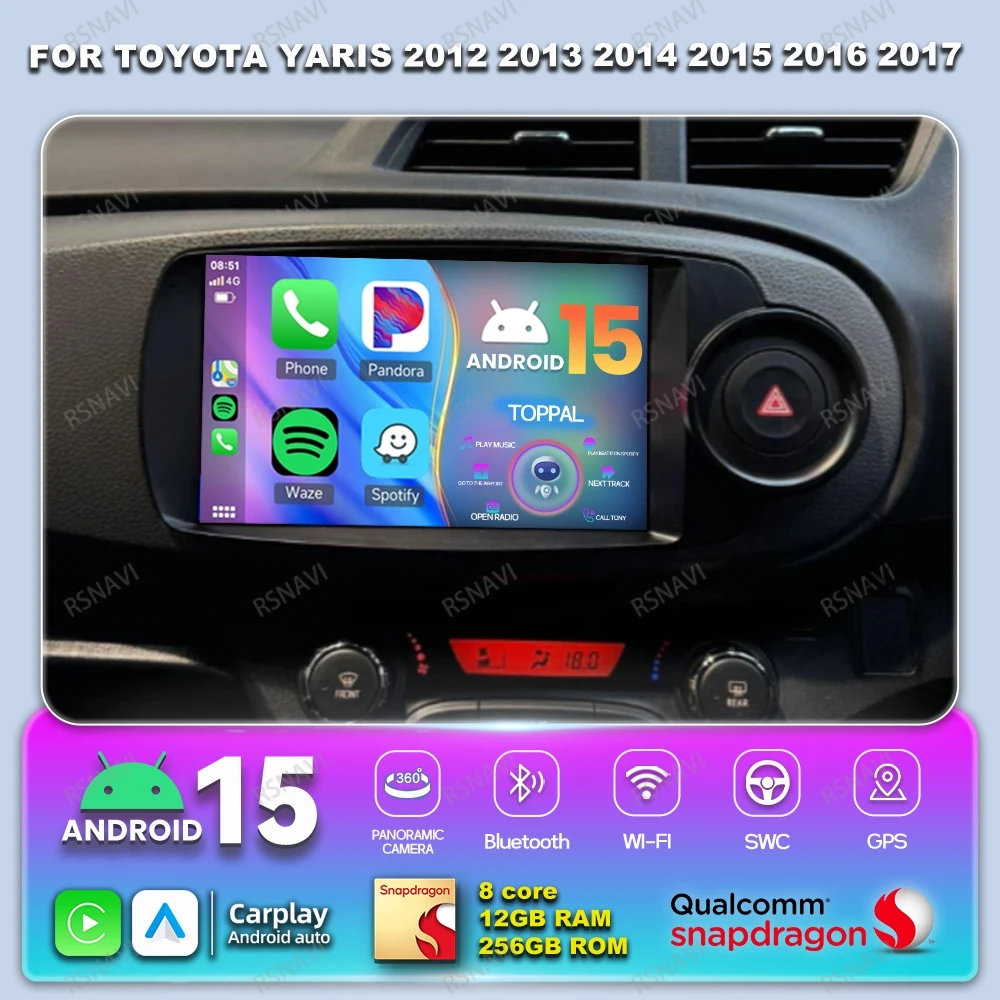 

Android 15 Car Radio For Toyota Yaris 2012 2013 2014 2015 2016 2017 Wireless Carplay Auto GPS DSP Autoradio Qualcomm Stereo QLED