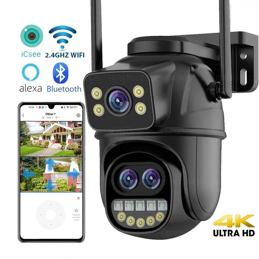 

6K 12MP ICSEE WiFi Security Camera Featuring Triple Lens Dual Screen Display 8X Zoom Outdoor Waterproof Auto Tracking And Human