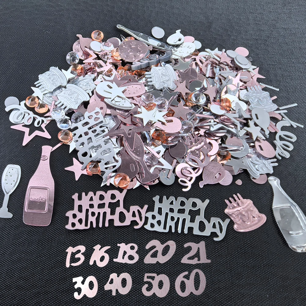 Rose Gold Happy Birthday Confetti 16/18/30/40/50/60th Birthday Decor and Anniversary Foil Stars Confetti Sequins Table Decors