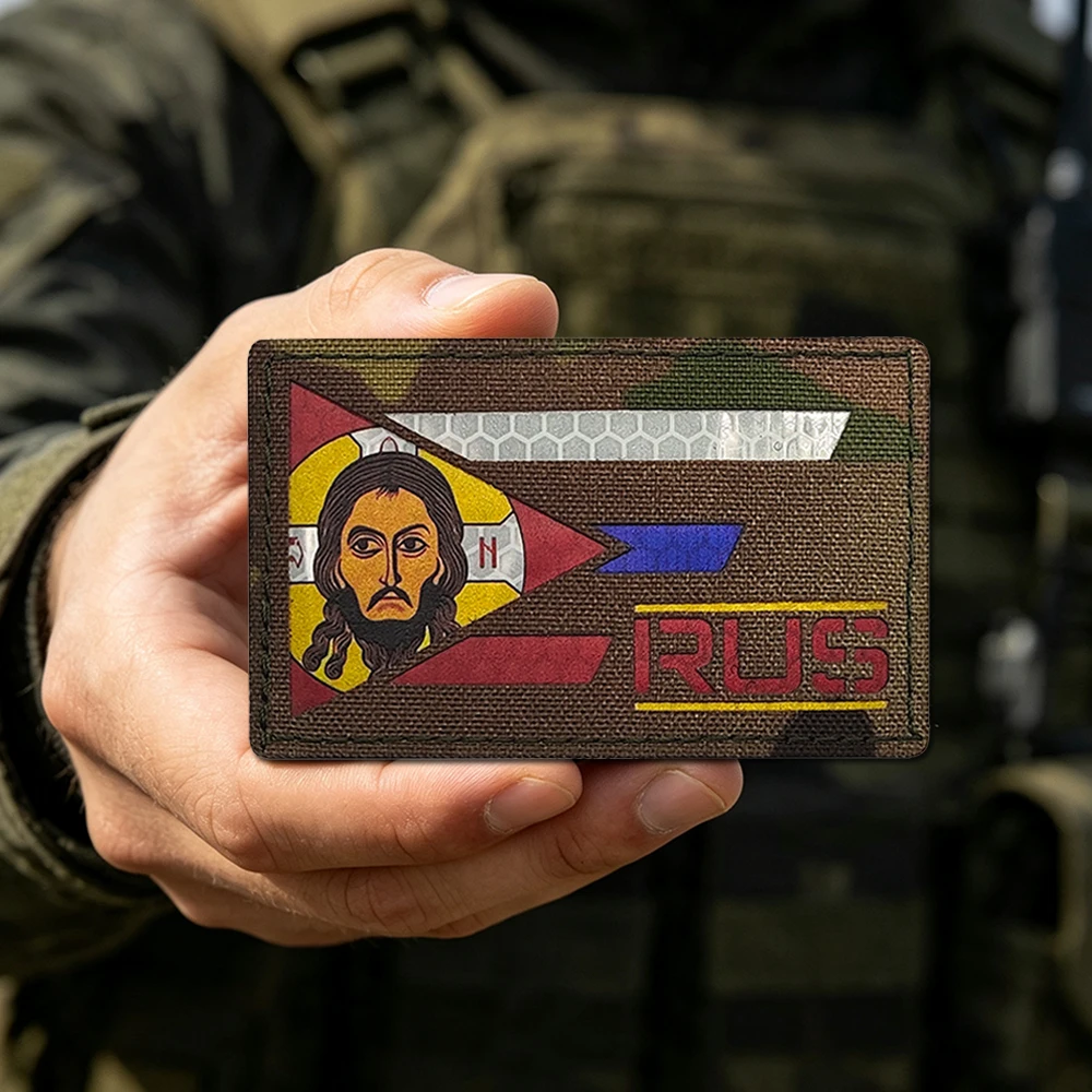 Reflective IRUS Russia Christian Tactical Patch Orthodox Jesus Hook Fastener Patch for Backpack Vest