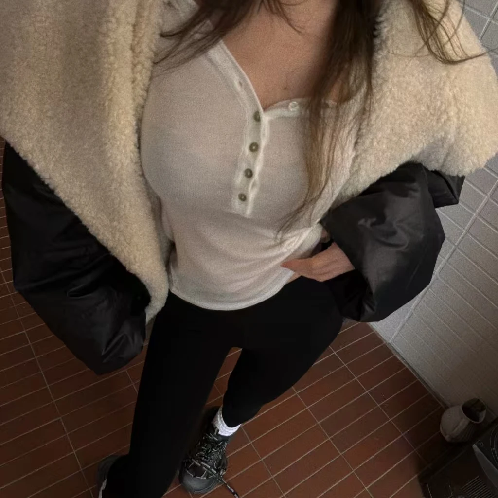 

XYSF mat Sexy Semi-Open Knitted Long Sve Base irt Small Sweater Commute Sle Slim Fit Cotton Acrylic Winter Warmth