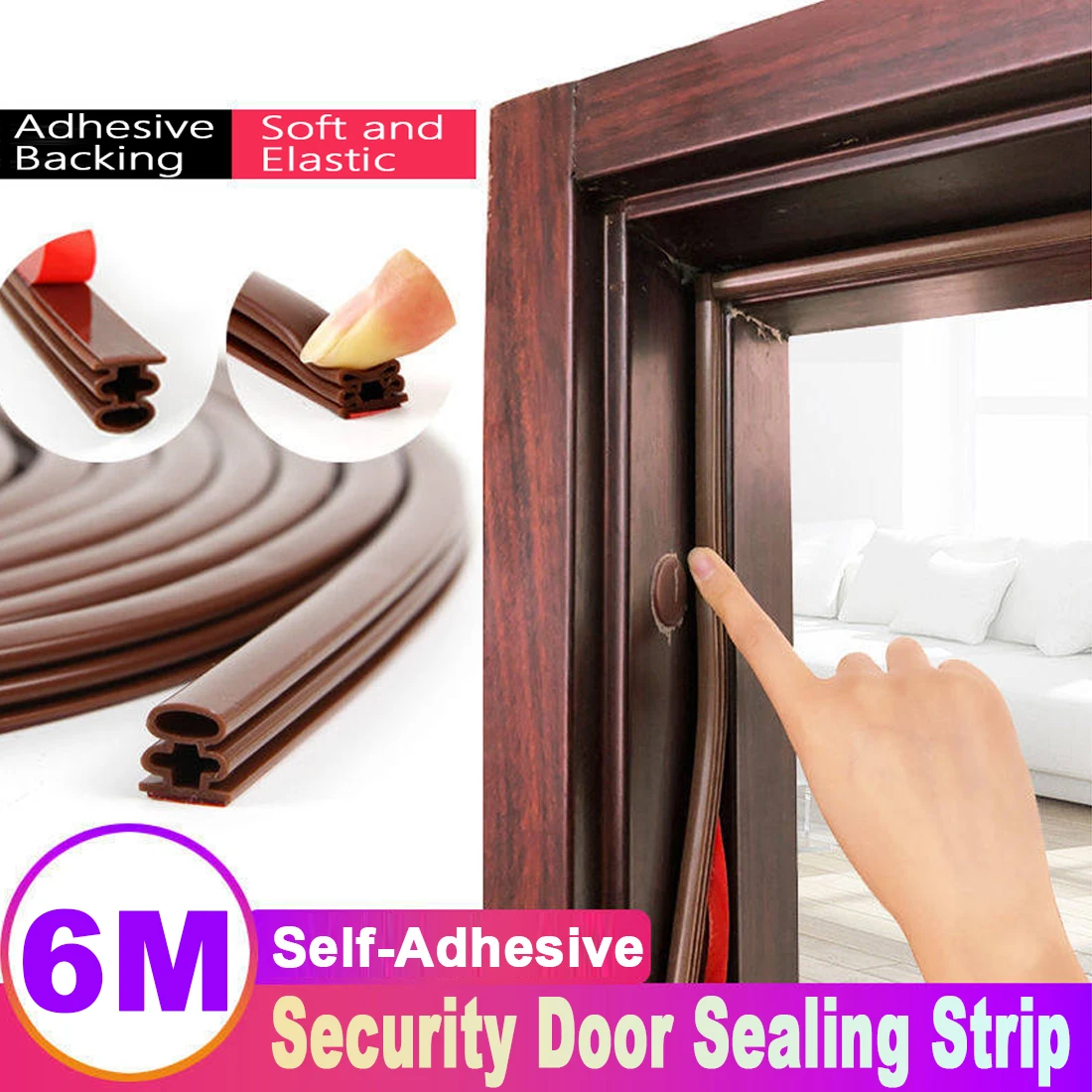 

6M Entrance Door Window Sealing Strip Weather Resistant Anti-collision Self-adhesive Brown Sound Insulation Strip Moisture Proof