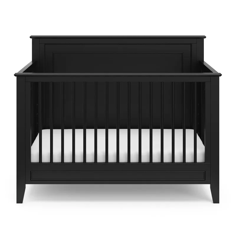 Solstice 5-in-1 umwandelbares Kinderbett (schwarz) – GREENGUARD Gold-zertifiziert, wandelt sich um in das Kleinkindbett und das große Bett, passt auf Standard