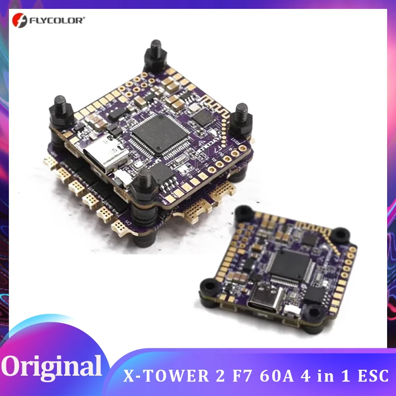 

Flycolor X-TOWER 2 F7 60A 4 in 1 ESC Flying Tower/Stack FPV Bluetooth to Adjust Parameters LED Flight Control