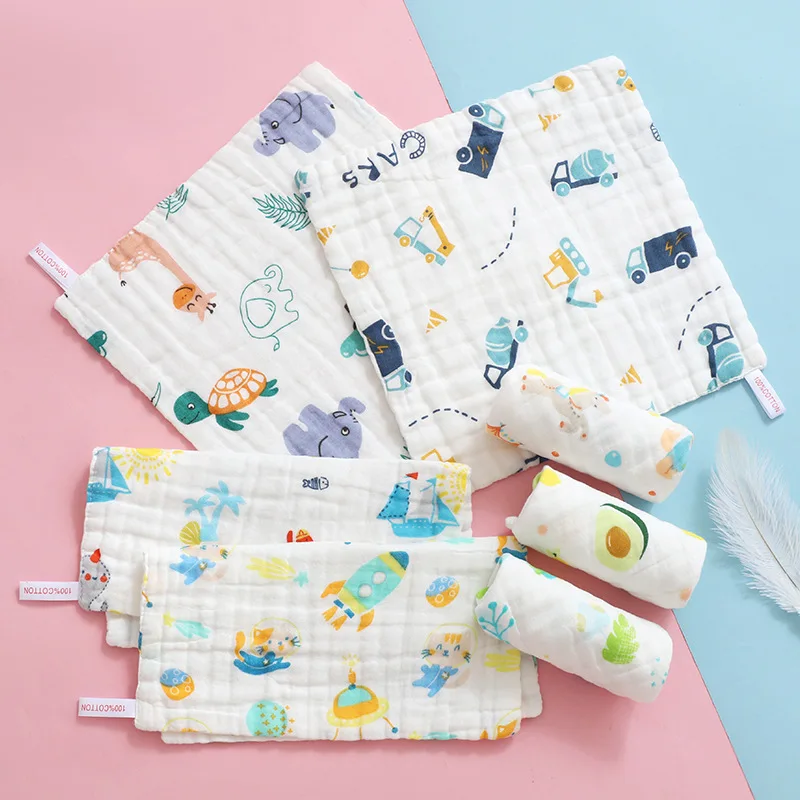 Soft Newborn Muslin Handkerchief Infant Cartoon Cotton Feeding Towel Bibs Absorbent Saliva Burp Cloth Baby Stuff 25x25CM