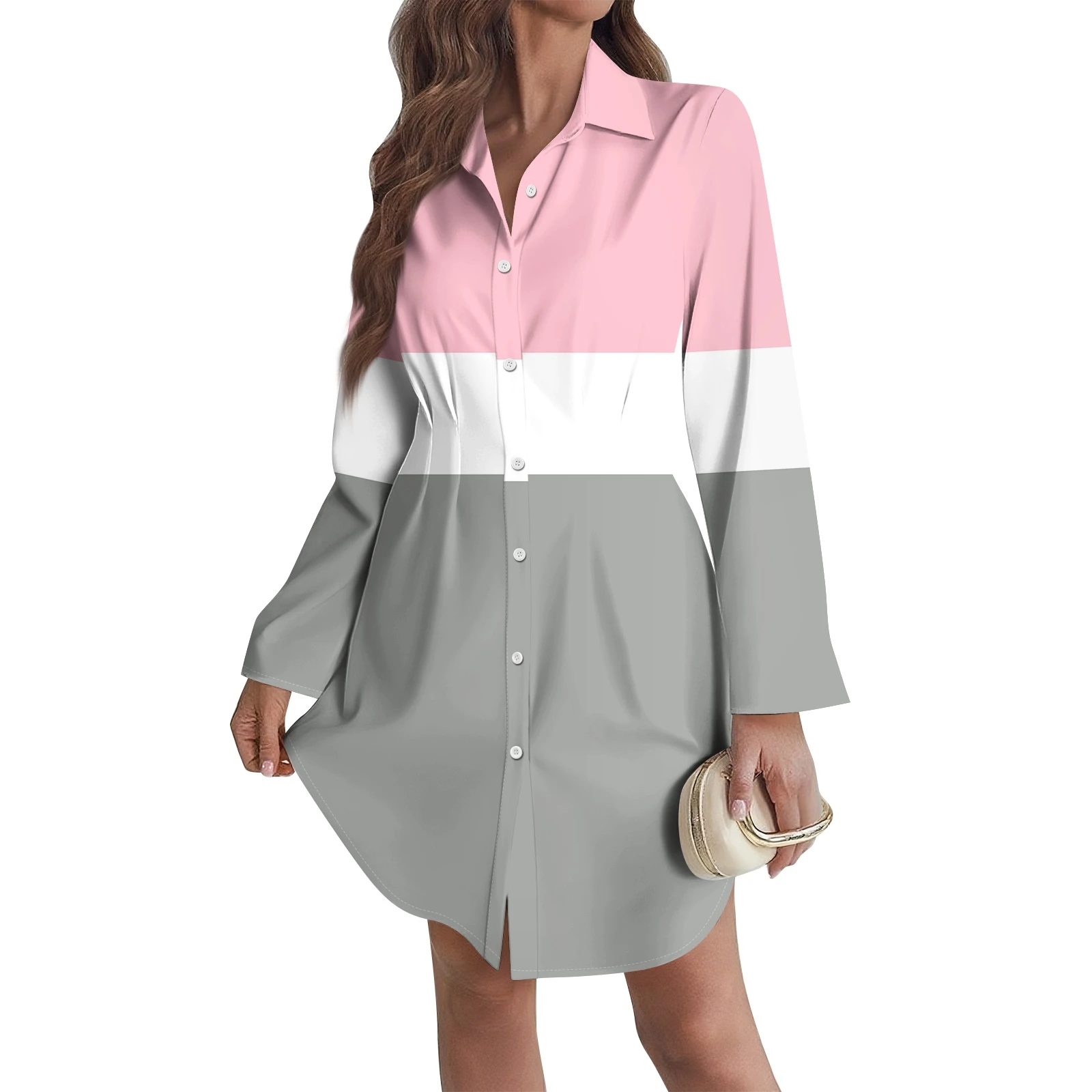 세련된 여성 긴 소매 셔츠 드레스 여성의 느슨한 v 넥 긴팔 드레스 작업 셔츠 드레스 여성 캐주얼 버튼