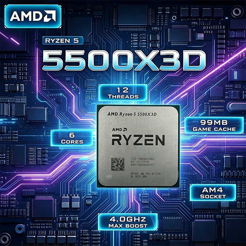 AMD Ryzen 5 5500X3D 3GHz 6-Kern 12-Thread Socket AM4 NEUER Gaming-Prozessor DDR4 L3=96M 105W 7NM R5 5500X3D aber ohne Lüfter