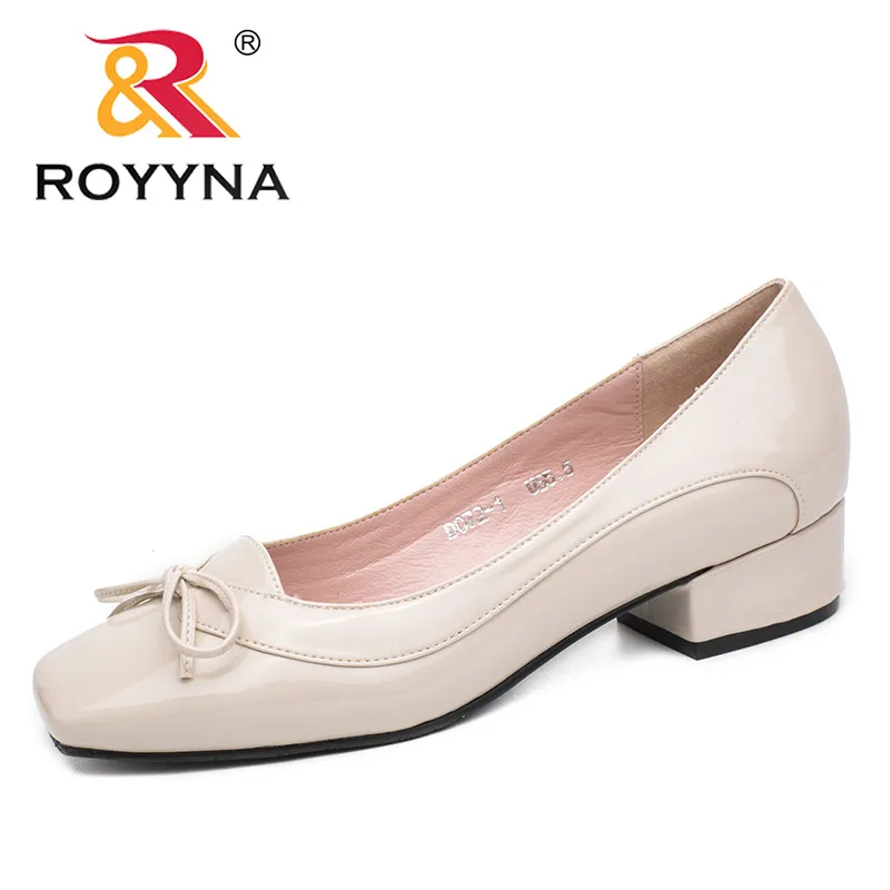 ROYYNA New Arrival Fashion Style kobiety pompy Butterfly-Knot damskie buty wizytowe kwadratowe Toe damskie buty biurowe płytkie buty damskie