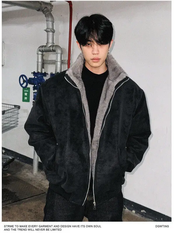 

Cleanfit American Sle PU Leather Fur Cotton Jaet Men's Winter Stand Collar Mountain Eagle Fluffy Cotton Outerwear