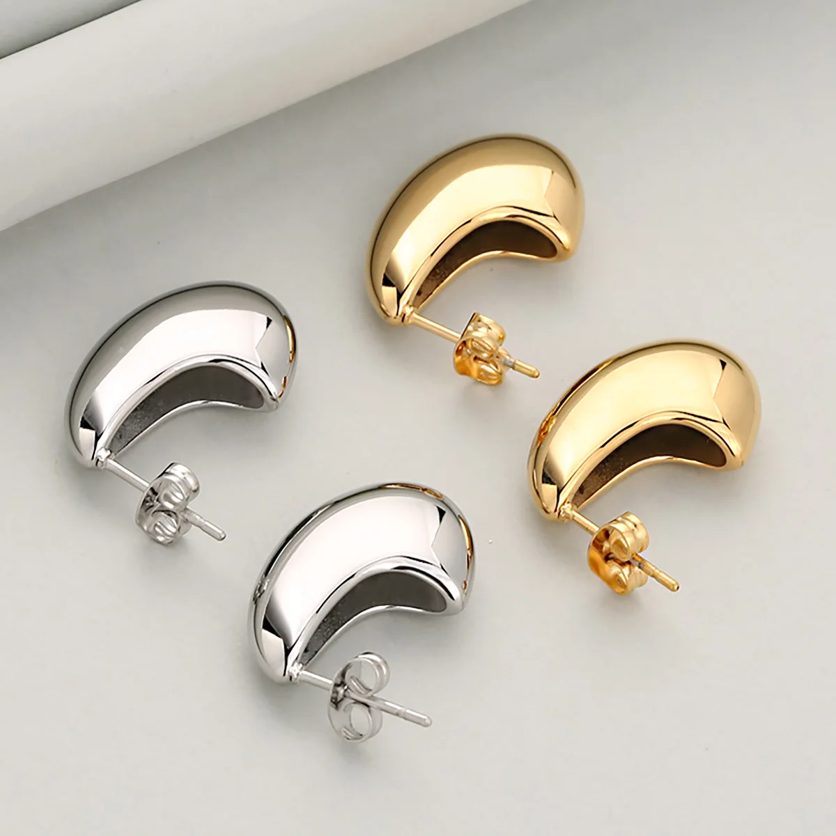 Minimalist Texture Hollow Smooth Open Bean Waterdrop Stainless Steel Stud Earrings For Women, Versatile & Elegant