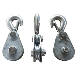 Hoist Block Wire Rope Lifting Pulley Block Towing Wheel with Hook for Winch Silver for 800KG/1000KG