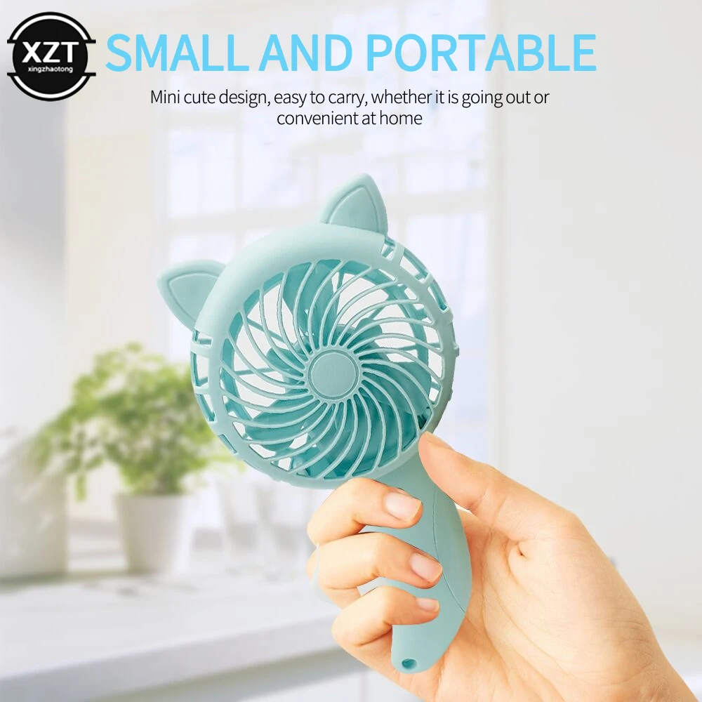 Hand Held Fan Mini Hand Held Small Pocket Fan Without Battery Household Cartoon Fan Cooling Cartoon Held Fan 3 Colors