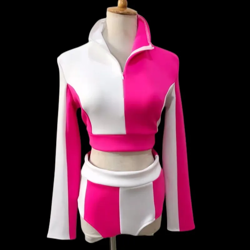 الكبار الإناث عالية الرقبة القمم السراويل سبليت مجموعة الجاز الرقص الجمباز فريق الهتاف فرقة 2 قطعة وتتسابق المرقعة بار تظهر زي