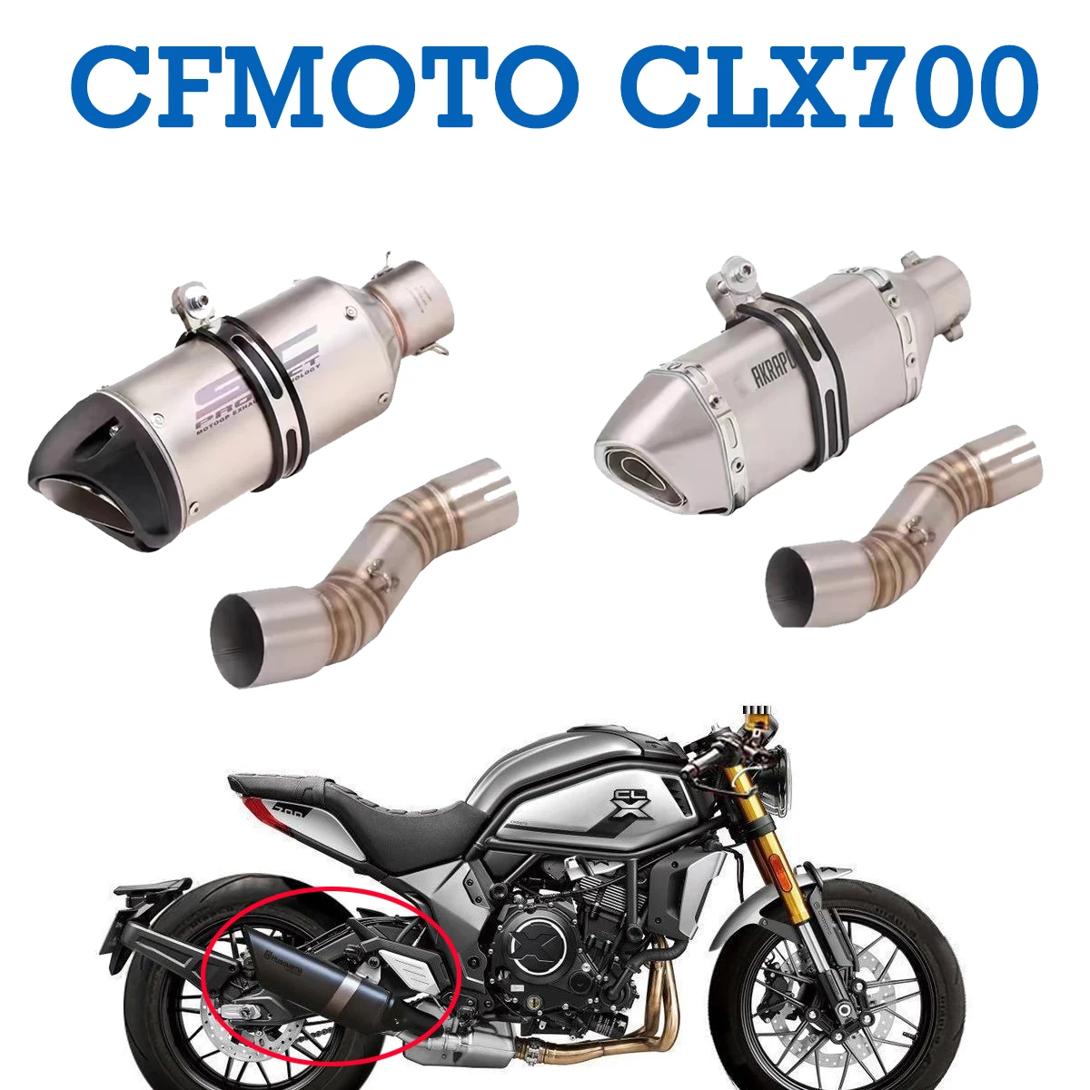 700CLX Motorcycle accessories stainless steel interrupted exhaust muffler carbon fiber cover Fit for CFMOTO CLX700 700CL-X