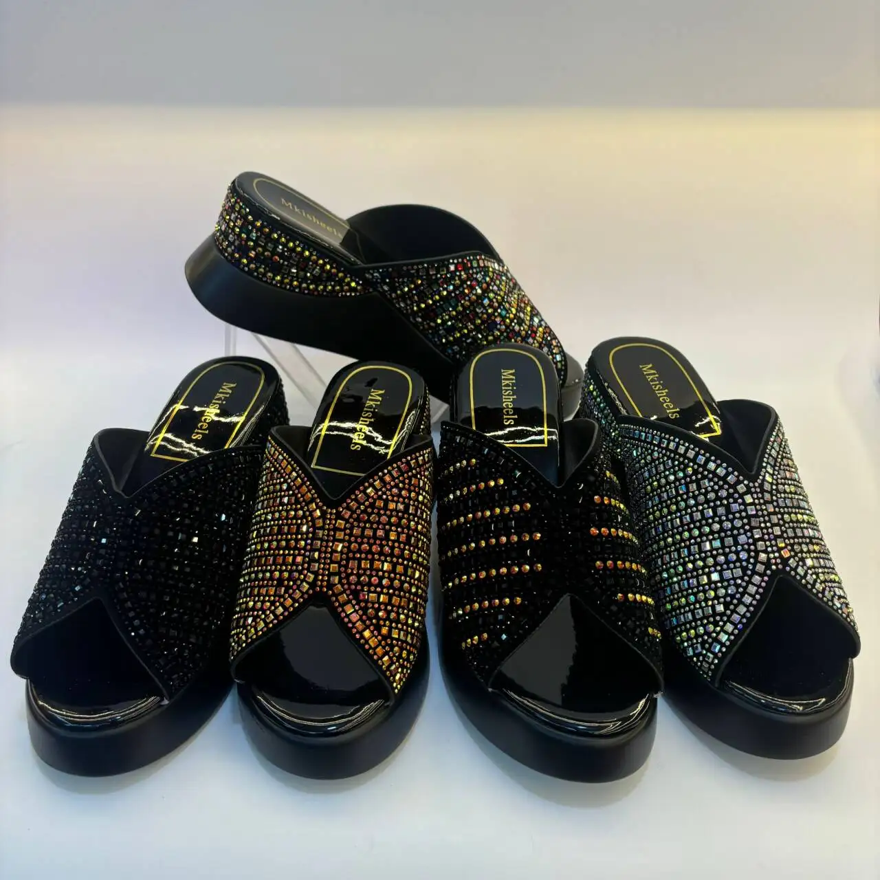 Latest Open-toed Rhinestones Sandals African Women\'s Shoes Women\'s Party Design Slippers Lightweight Ladies Women Shoes 37-42