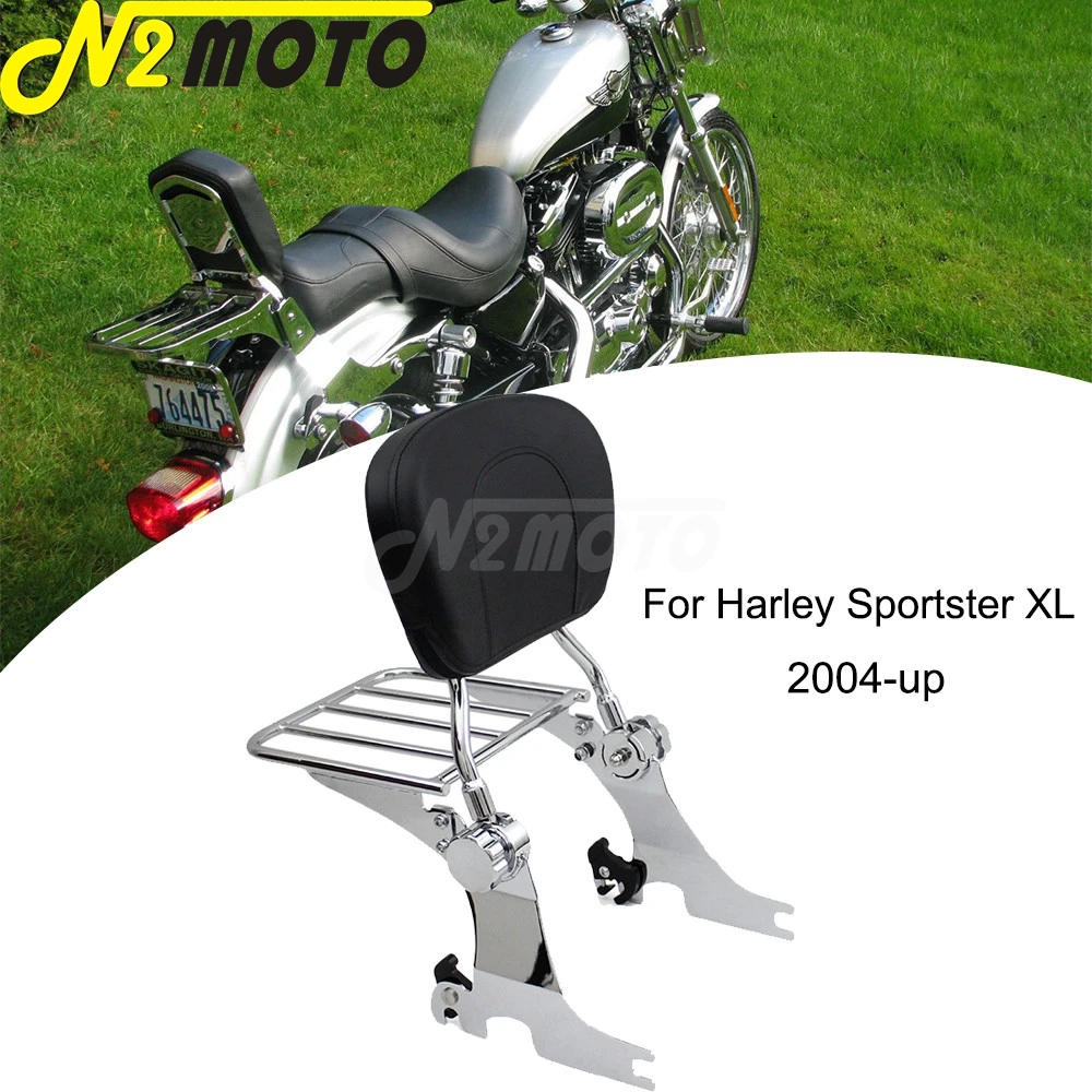 

Motorcycle Adjustable Sissy Bar Passenger Backrest Detachable Luggage Rack for Harley Sportster XL 1200 883 2004-UP
