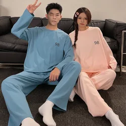 Casal pijama de algodão combinando para amantes, pijamas de manga longa, roupas casuais para casa, lounge masculino e feminino, outono