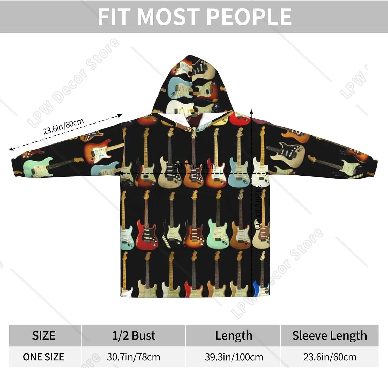Art Guitar Pattern Print Blanket Hoodies For Women & Men Adult Teen Wearable Hooded Sweatshirt With Pocket