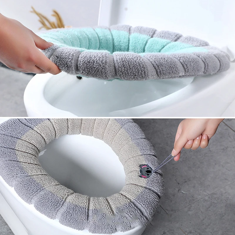 Warm Toilet Seat Cover Mat Bathroom Toilet Pad Cushion with Handle Thicker Soft Washable Closestool Warmer Accessories