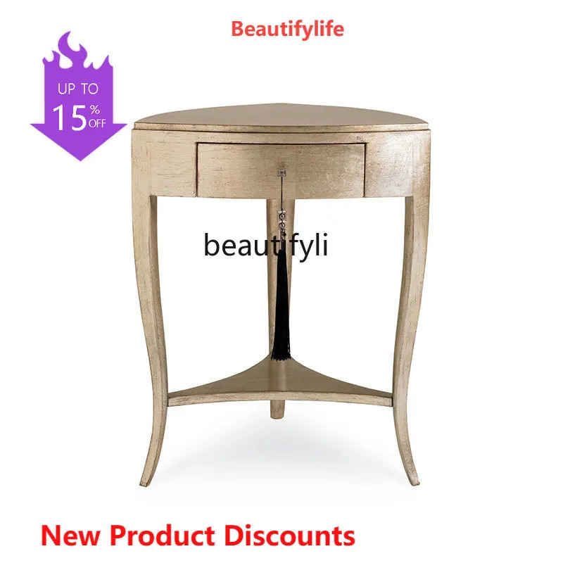 

Q181 American Light Luxury Style Solid Wood Living Room Sofa Side Table Storage Rack Modern Negotiation Gilding Small Table