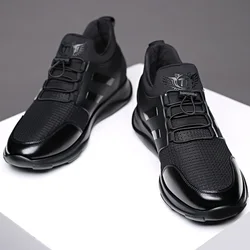 Mens Casual Shoes PU Leather Lace Up Height Increase 6cm 8cm Male Sneakers Solid Color Breathable Business Mens Vulcanize Shoes