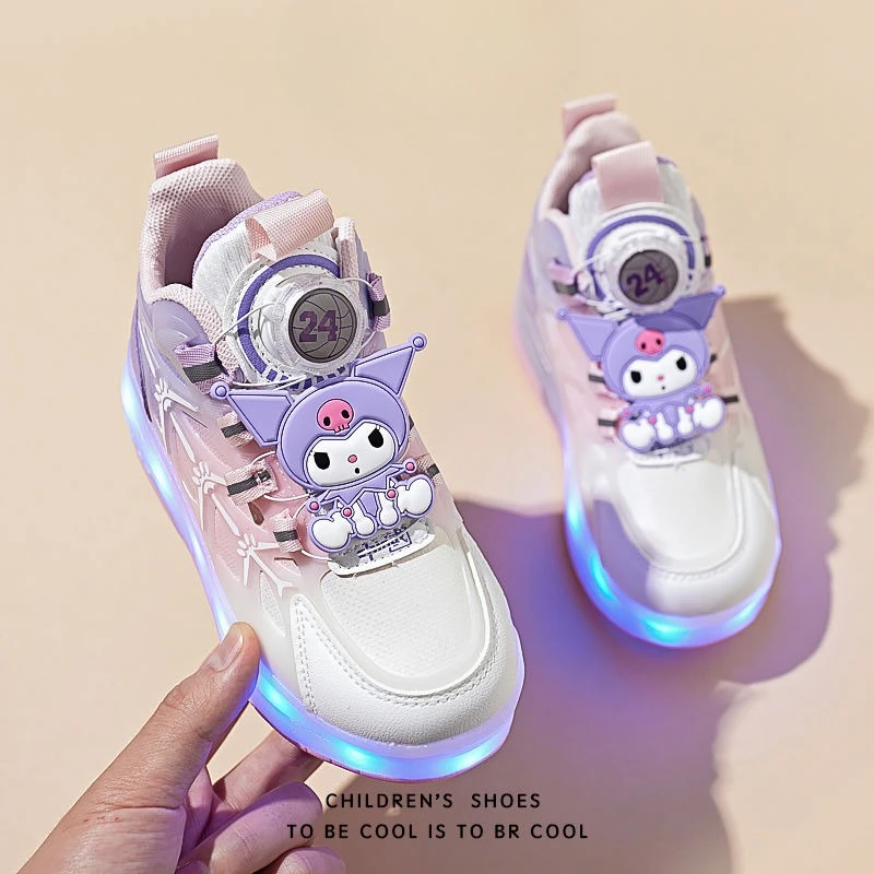 Kawaii Kuromi anime peripheral cartoon female spring and autumn sneakers glitter roller skates student luminous shoes gift