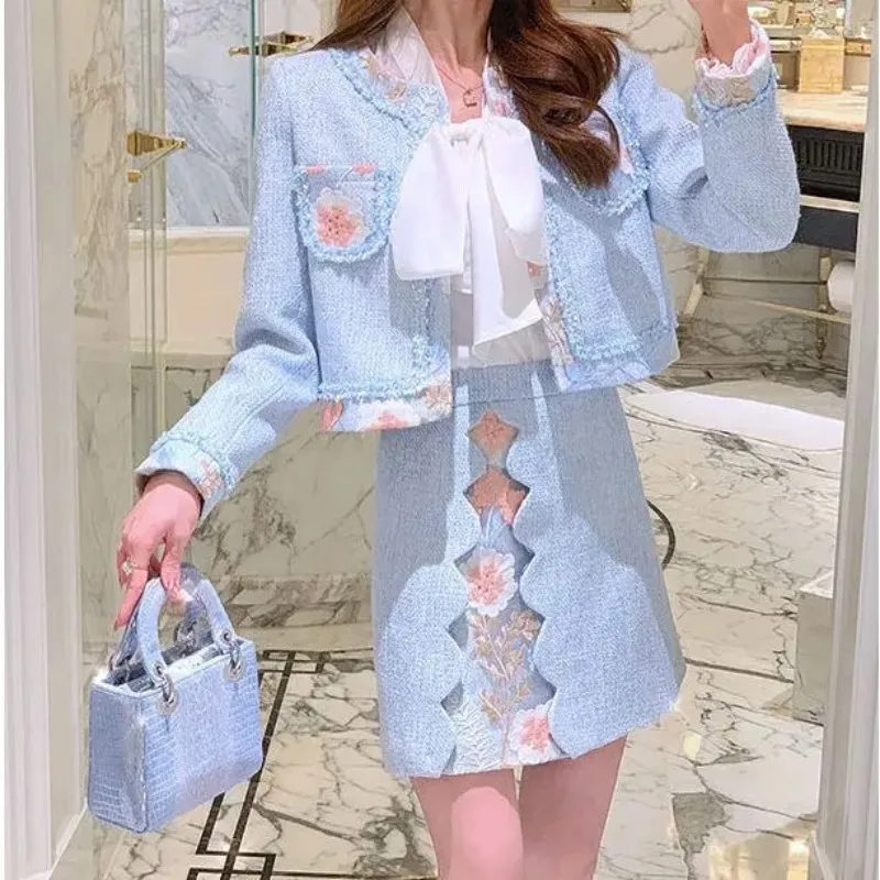 Insozkdg 2024 Autumn Winter Suit Jacket Skirt Sets High-end Fashion Tweed Slim Versatile Temperament Coat Skirt Two-piece Set