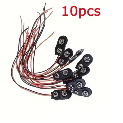 10pcs 9V Battery Clips Black Red 2Wired Cable Connection Connector Buckle 9 Volt Battery Clip Connector Battery Holder