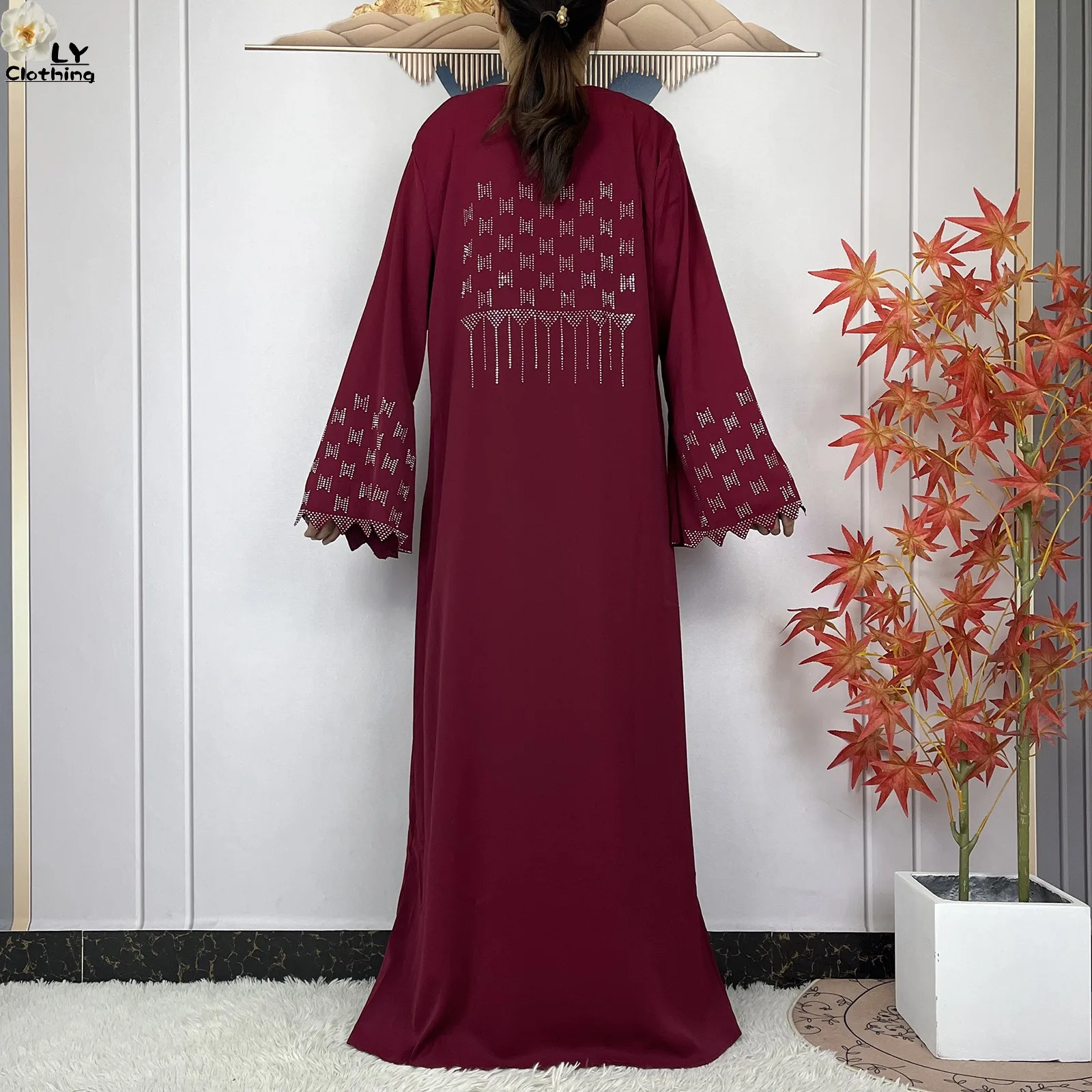 New Muslim Fashion Women Dress Chiffon Diamond Long Sleeves Casual Clothing African Abaya Women Robe Dubai Turkey Islamic Robe