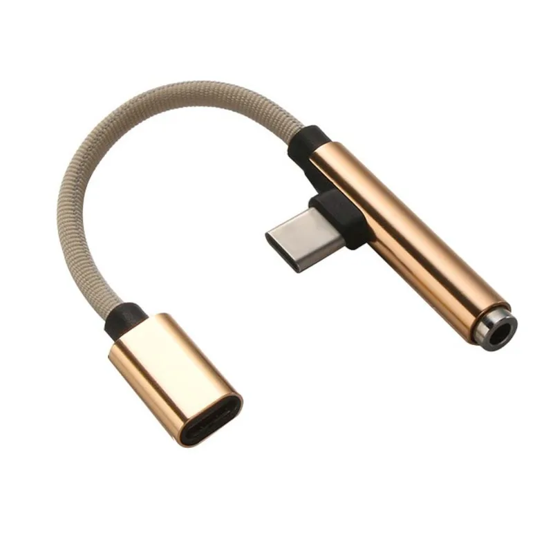 2 في 1 نوع C إلى 3.5 ملم شاحن سماعة الرأس مقبس الصوت USB-C محول كابل الشاحن