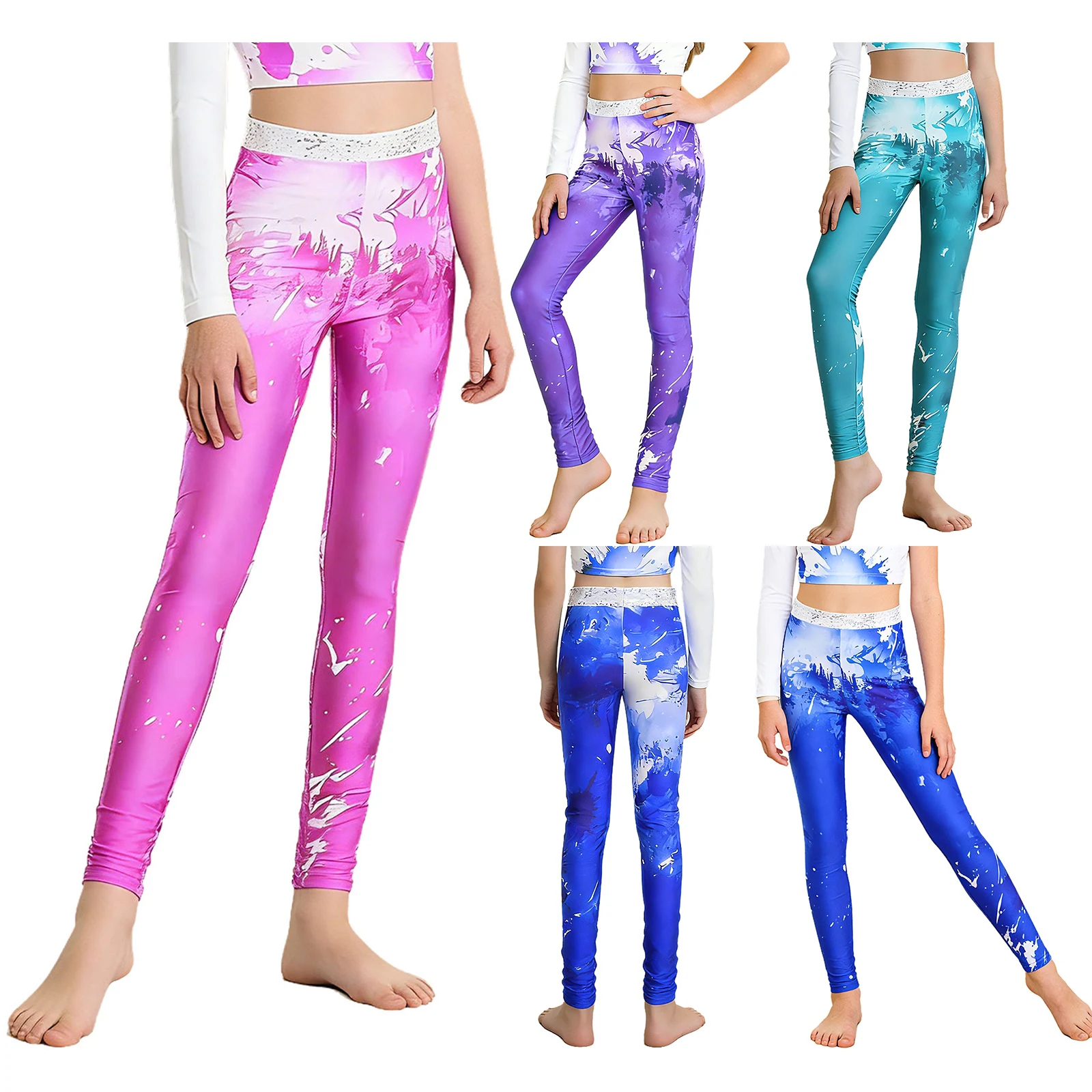Kids Girl Sparkly Sequins Gymnastics Dance Costume Pants Stretchy Tight Leggings for Ballet Figure Skating Performance Dancewear