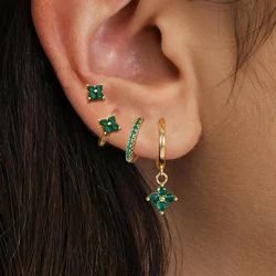 4pcs Fashion Cubic Zirconia Flower Hoop Earrings Set 18K Gold Plated Stainless Steel Stud Earring Piercing Jewelry aretes mujer
