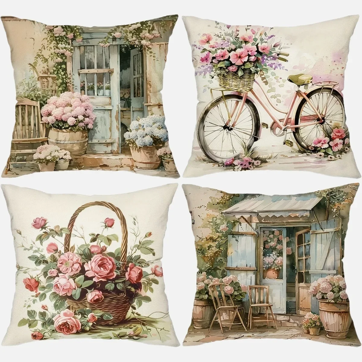 Country flower bicycle pattern printing pillowcase home room decoration pillow cover living room sofa chair cushion cover