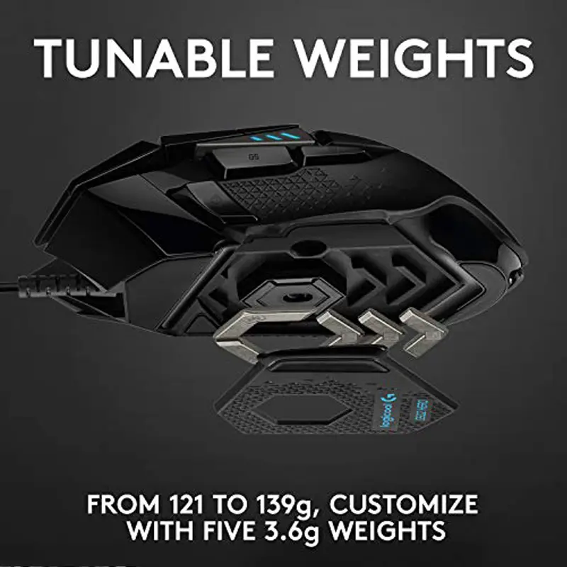 ماوس ألعاب سلكي عالي الأداء Logitech G502 HERO، مستشعر HERO 25K، دقة 25,600 DPI، إضاءة RGB، أوزان قابلة للتعديل، 11 زر للكمبيوتر/ماك - 4