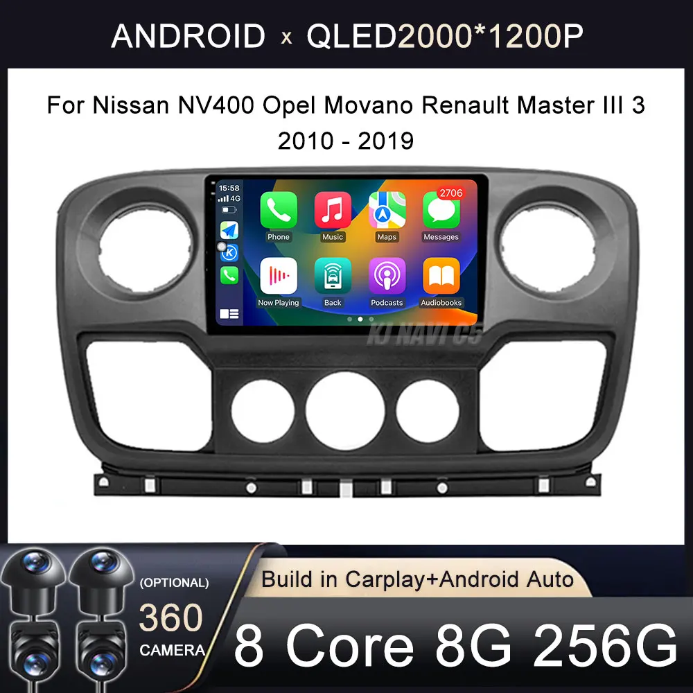 For Nissan NV400 Opel Movano Renault Master III 3 2010 - 2019 Car Multimedia Player Radio Wireless Carplay Android 13 Video GPS