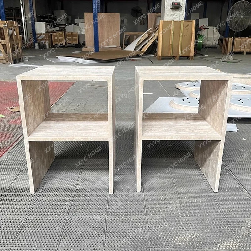 الشمال الخفيفة الفاخرة، مصمم مخصص شقة صغيرة حافة حجر الكهف الرخام الطبيعي عدد قليل من طاولة تخزين صغيرة بجانب السرير #5