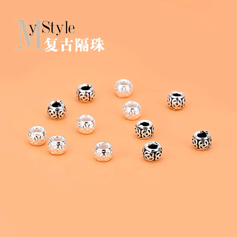 5PCS Creative handmade beaded material accessories S925 sterling silver flower beads loose beads woven bracelet septum beads