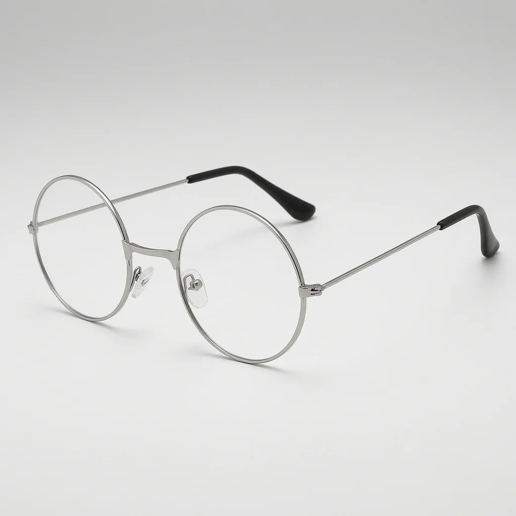 Retro Round Glasses Metal Frame Clear Lens Anime Character Cosplay Costume Flat Art Eyewear