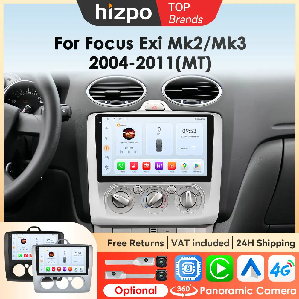 Hizpo rádio multimídia automotivo de 9 polegadas, para ford focus EXI MT 2 3 Mk2 2004 -2011 2 Din Android Player Carplay Autoradio estéreo 4G WIFI