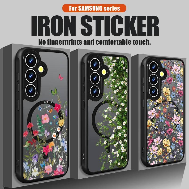 Magnetic Sunflowers Flower Print Phone Case For Samsung Galaxy S26 S24 S23 Ultra S25 FE S22 Plus S25 Edge For Magsafe Hard Cover
