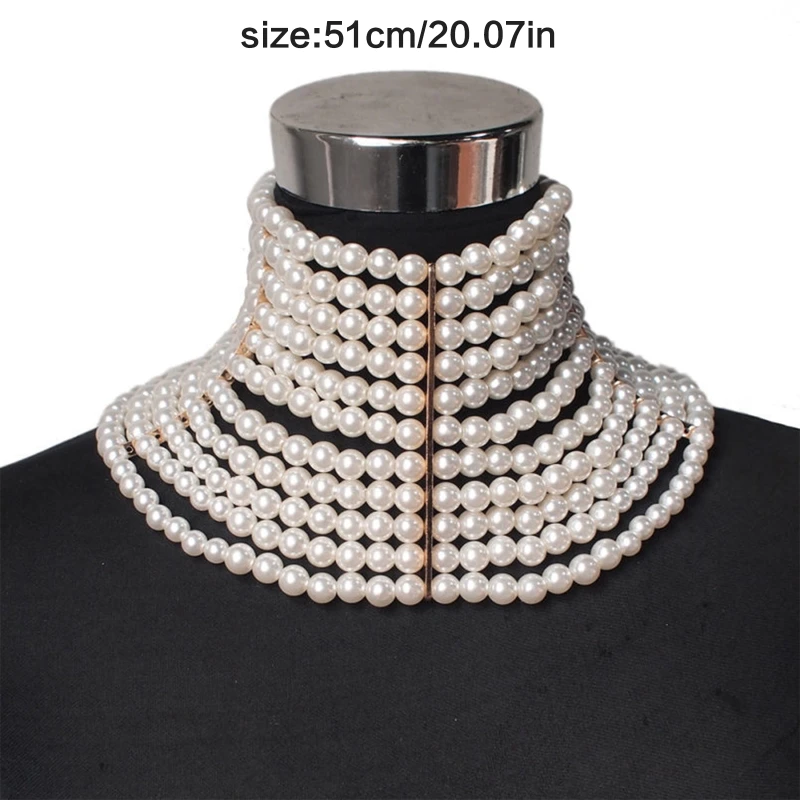 Collana da donna Vintage girocollo multistrato a strati con perle finte