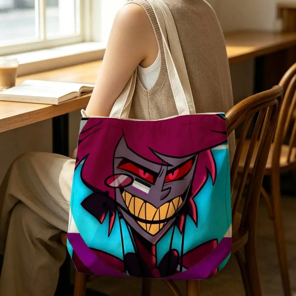 A-Alastor The Radio Demon Tote Bag for Women Reusable Shopping Tote Bag Zippered Shoulder Bags Print