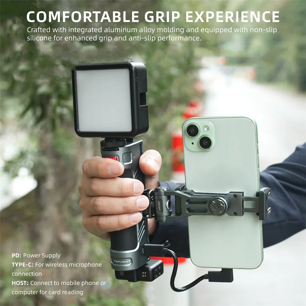 

Боковая рукоятка Leaplight для телефона с дистанционным спуском затвора, креплением 1/4" Cold Shoe для iPhone 17-12, для освещения и микрофона