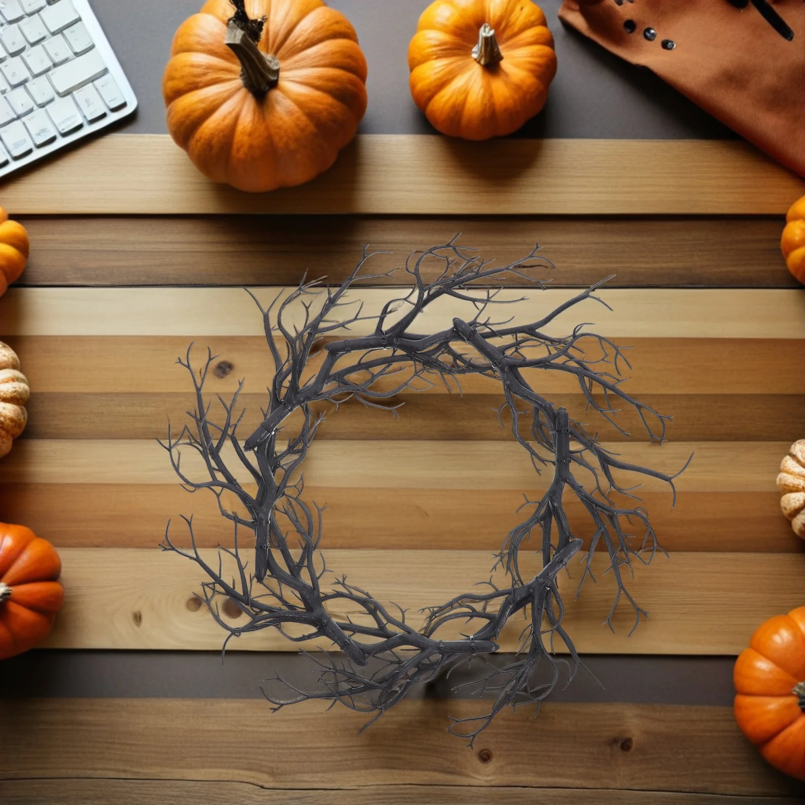 

2pcs Halloween Decorative Wreath Black Twig Hanging Decoration For Front Door Indoor Outdoor Spooky Party Ghost House Props