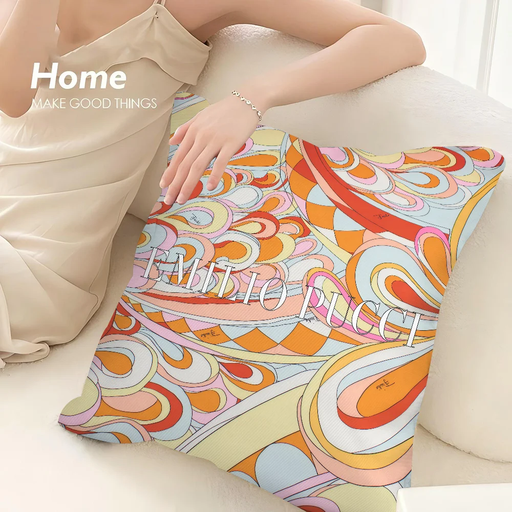E-EE-Emilio logo P-Pucci Pillow Case 3D Print Polyester Fiber 40*40 cm Home Sofa Throw Pillow Cover Decoration Festival Gift